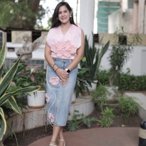 FLORAL FLAP COLLAR TOP WITH FLORAL DENIM SKIRTS