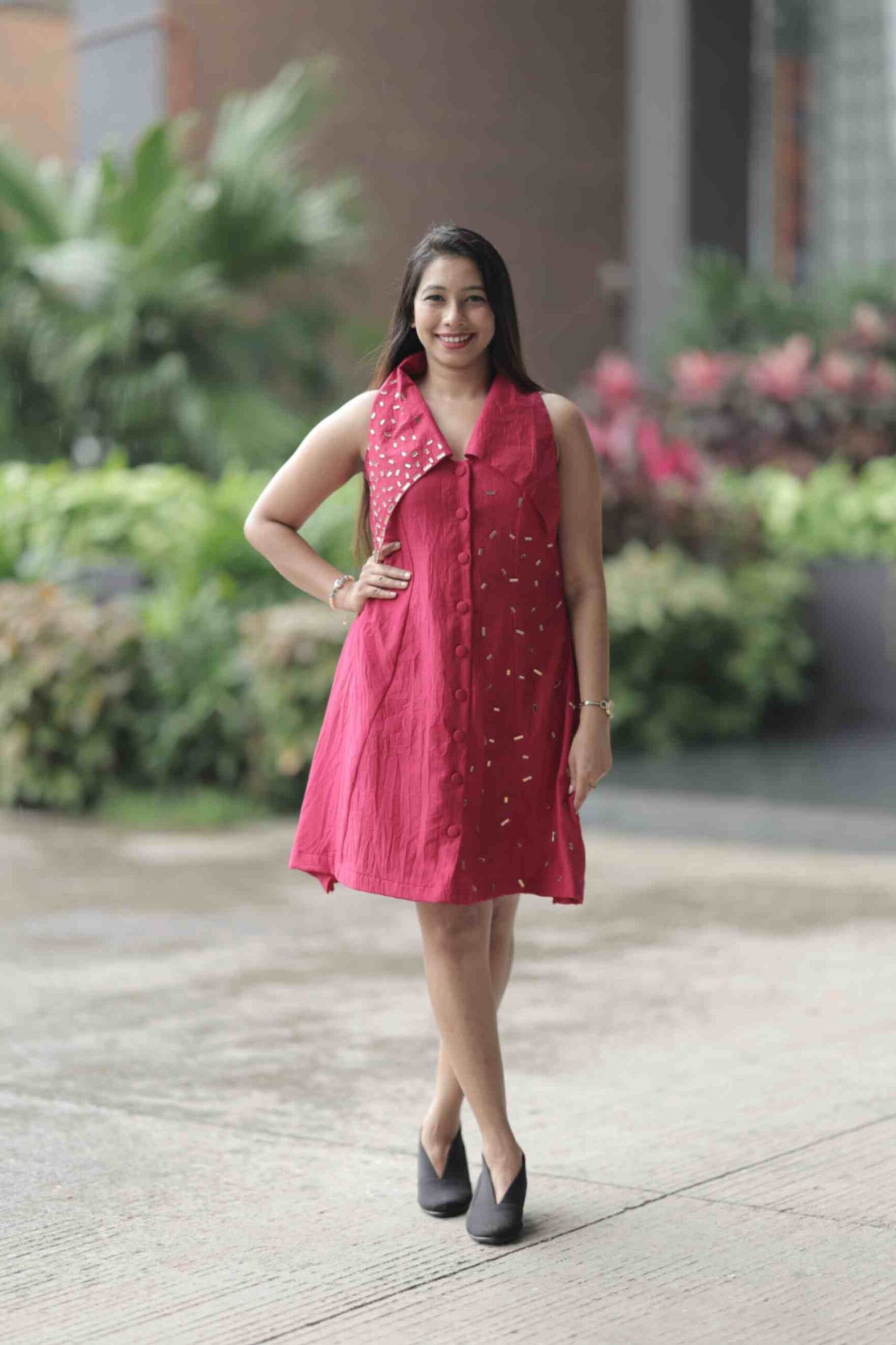 ASYMMETRICAL EMBELLISHMENT DRESS