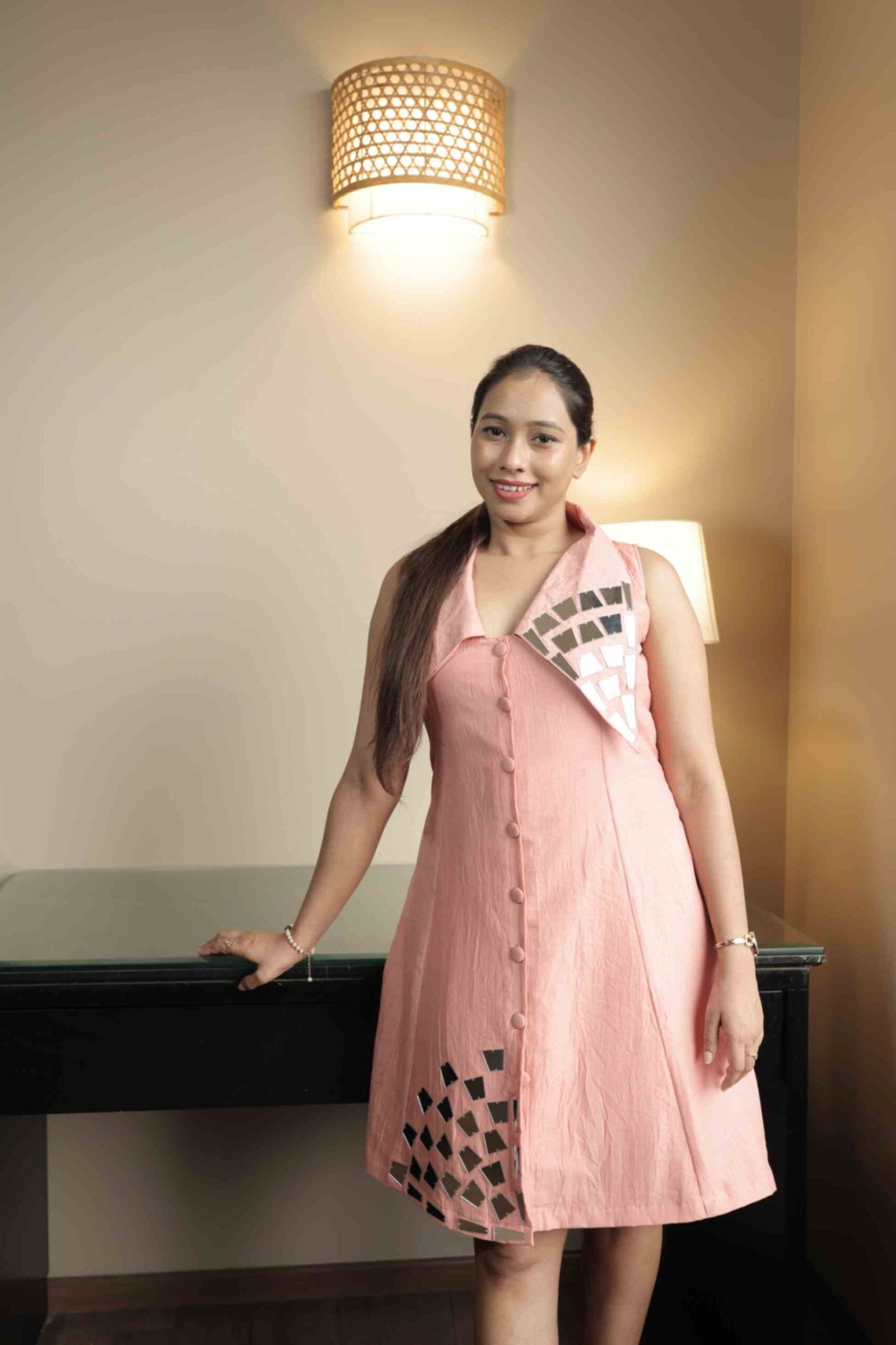 BLUSH PINK COLARED MIRROR DRESS