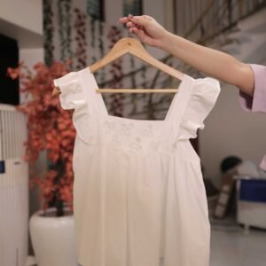 White Embroidered Ruffle Sleeve Top