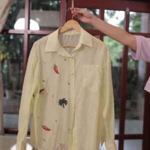 Light Yellow Embroidered Casual Shirt