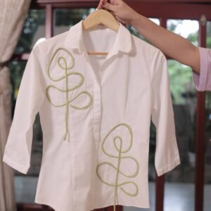 White Abstract Embroidered Shirt