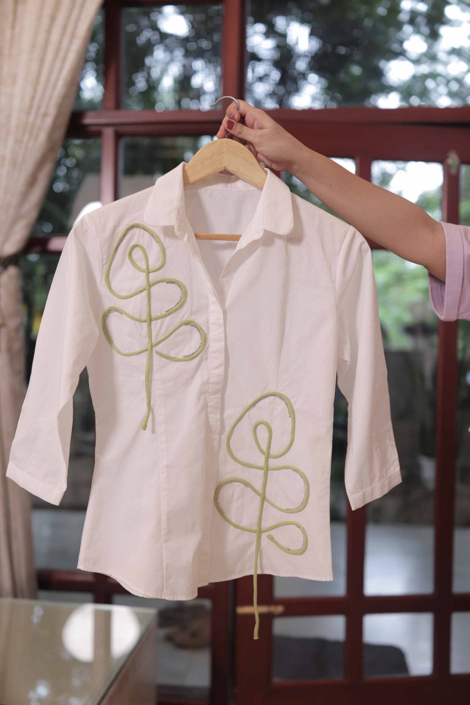 White Abstract Embroidered Shirt