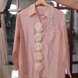 Pink Floral Appliqué Embellished Shirt
