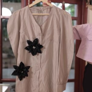 Beige 3D Floral Appliqué Shirt