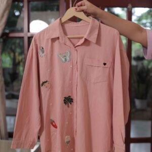 Pink Embroidered Button-Down Shirt