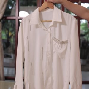 White Embellished Pocket Detail Shirt