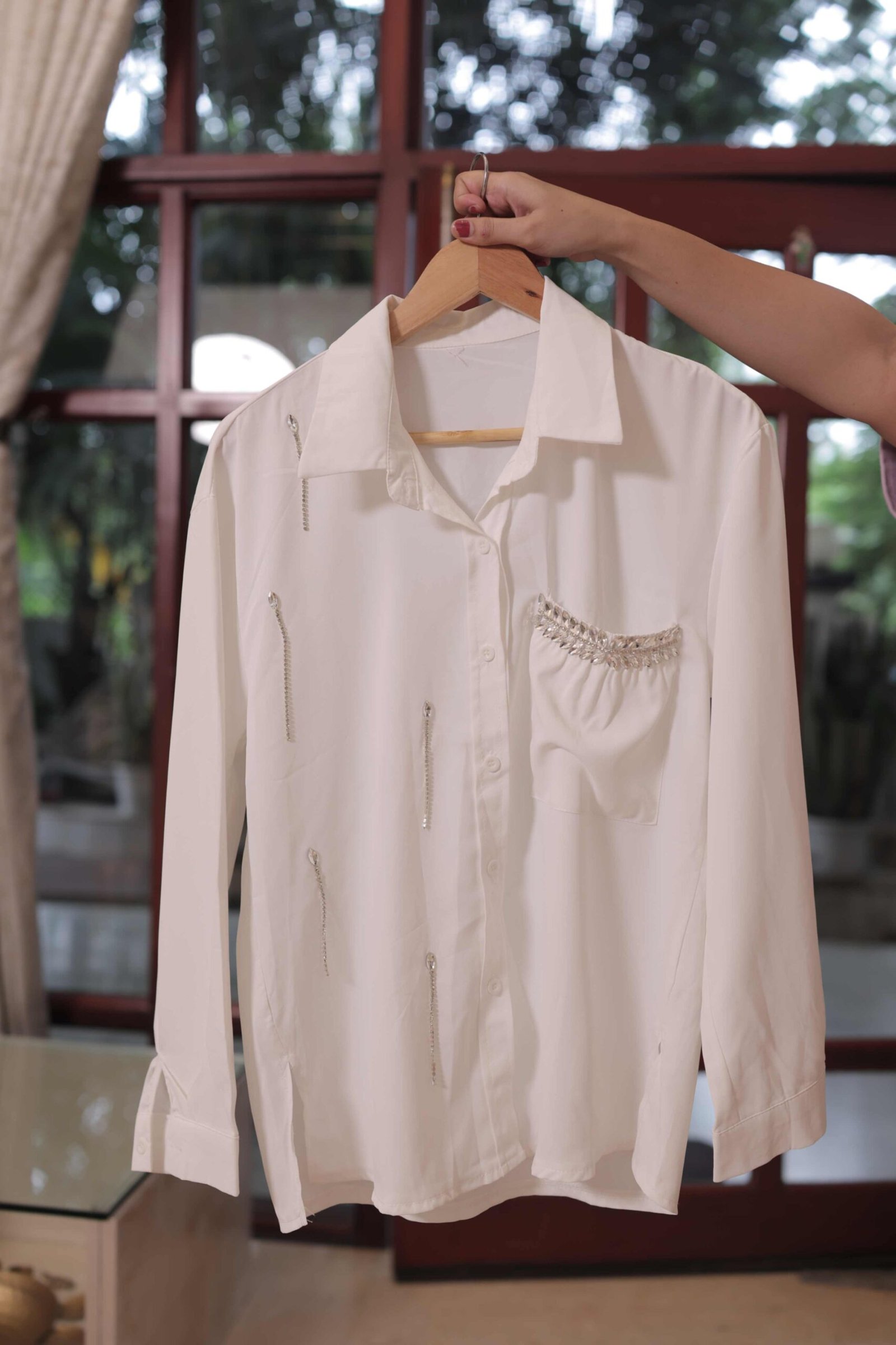 White Embellished Pocket Detail Shirt
