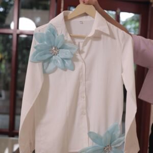 White 3D Floral Detail Shirt
