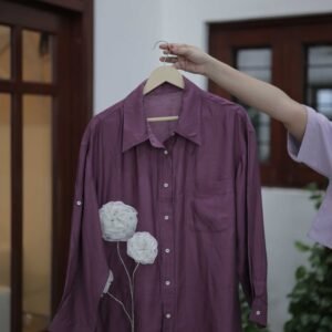 Plum Floral Appliqué Button-Down Shirt