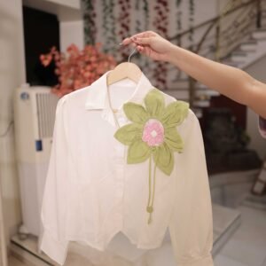 White Embellished Floral Full Sleeve Shirt
