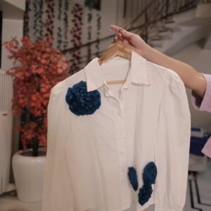 White Navy Floral Detail Shirt