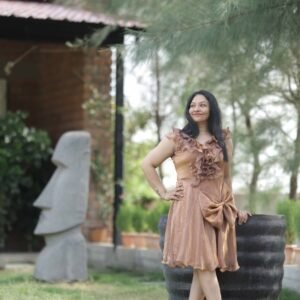 Brown Floral Ruffle Mini Dress With Bow